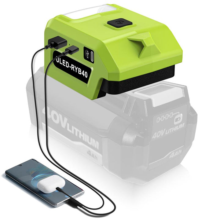 Ryobi 40V Battery Power Adapter with USB-C PD & LED Work Light | Powuse