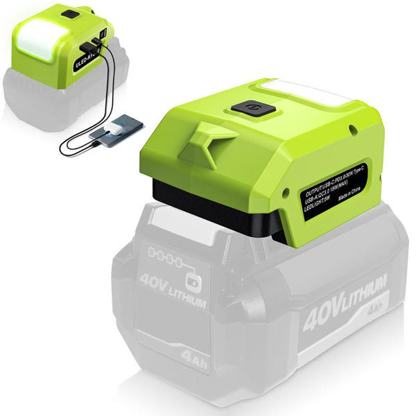 Ryobi 40V Battery Power Adapter with USB-C PD & LED Work Light | Powuse