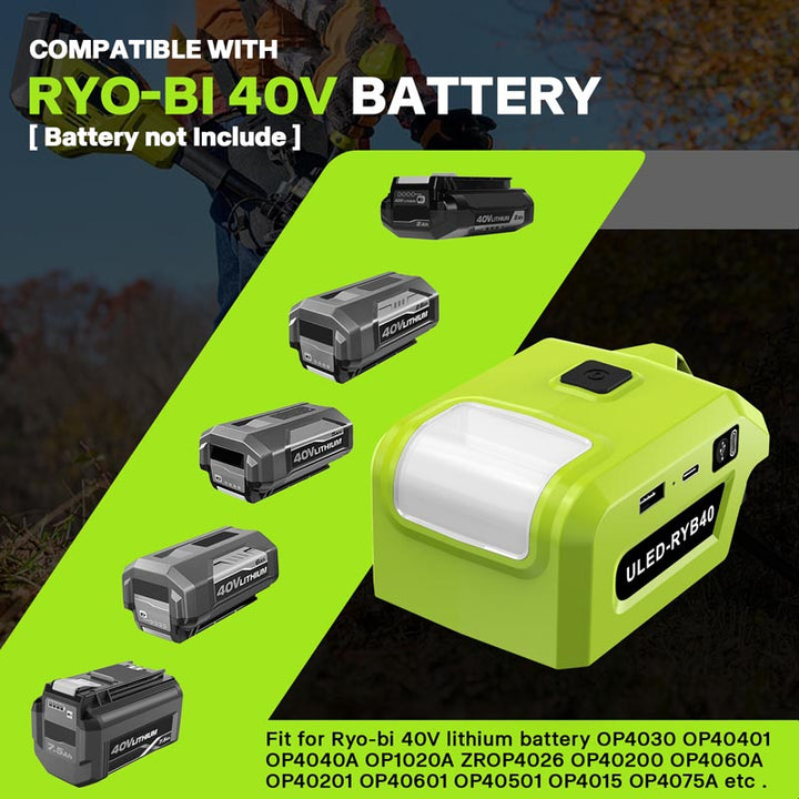 Ryobi 40V Battery Power Adapter with USB-C PD & LED Work Light | Powuse