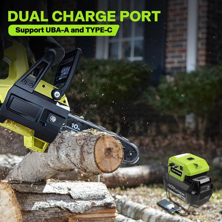 Ryobi 40V Battery Power Adapter with USB-C PD & LED Work Light | Powuse