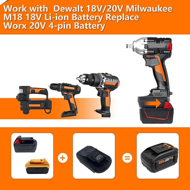 2-in-1 Milwaukee/DeWalt to Worx 4-PIN Battery Adapter | Powuse