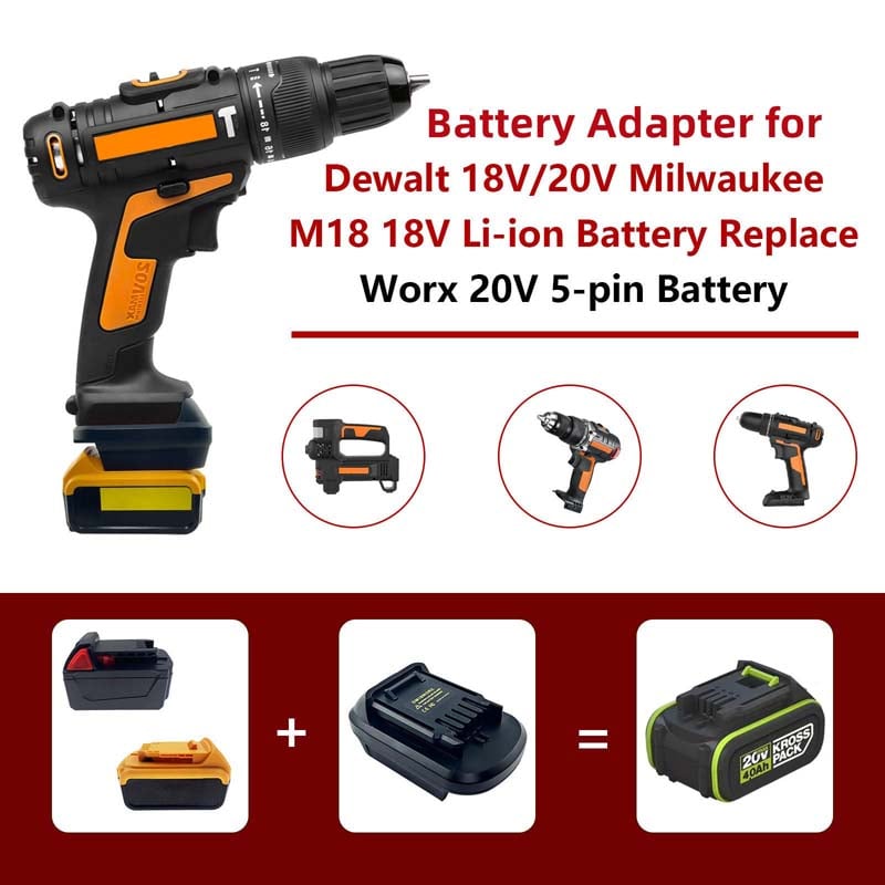 2 in 1 Dewalt Milwaukee to Worx 5PIN Battery Adapter Powuse