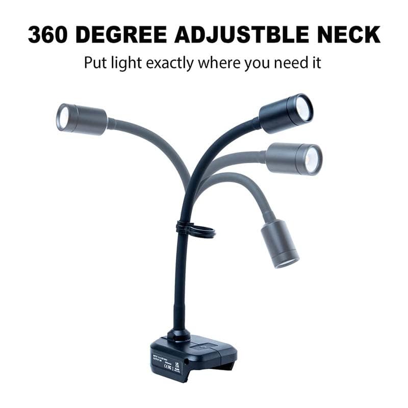 3W 300LM Flexible Gooseneck Cordless LED Work Light Powered by Dewalt 18V Li ion Battery