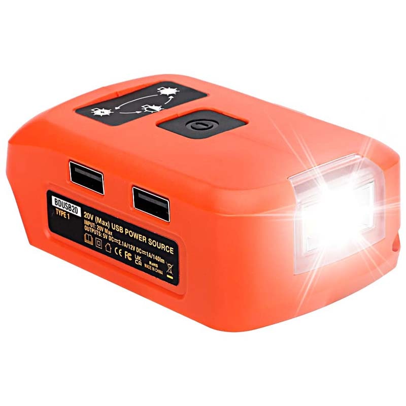 Portable Power Source w/LED Light for Black+Decker 18V Battery