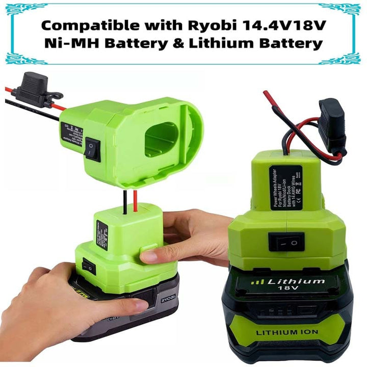 Ryobi One+ 18V Battery Power Wheels Adapter with Switch & Fuse | Powuse