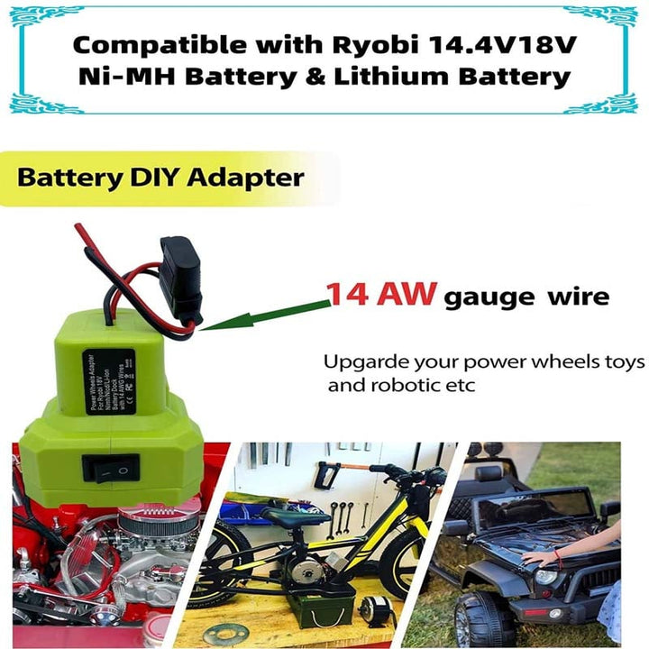 Ryobi One+ 18V Battery Power Wheels Adapter with Switch & Fuse | Powuse